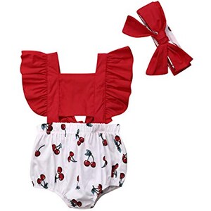 Set Neonata 2 Pezzi: Pagliaccetto Senza Maniche + Fascia Capelli - Stampa Carote, Ciliegie O Fiori | Cotone Morbido - Foto 8