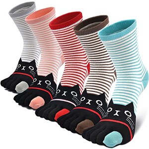LOFIR Calzini Con Dita Separate Donna - 5 Paia In Cotone Con Animali, Antiscivolo, Taglia 35-41