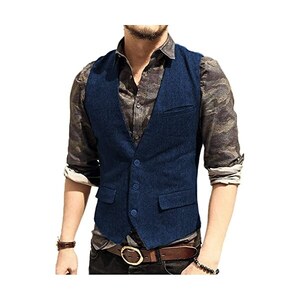 Gilet Donna In Tweed Con Scollo A V E Bottoni – Vintage Slim Fit Senza Maniche, Autunno/Inverno, Colore Unito, Casual Chic