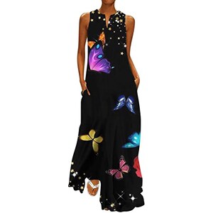 Vestito Maxi Estivo Donna: Stampa Floreale Bohémien, Scollo A V, Per Spiaggia E Vacanze With Pockets