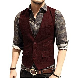 Gilet Uomo In Tweed Yiaisafa &ndash; Giacca Senza Maniche Retr&ograve; In Lana Per Matrimonio E Caccia