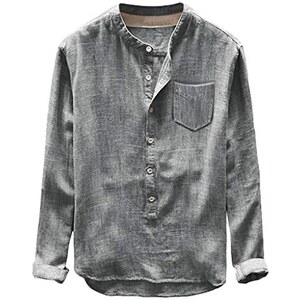 Camicia Uomo Riga Larga Collo Coreano Manica Lunga Lino Sartoriale Vari Colori - Foto 8