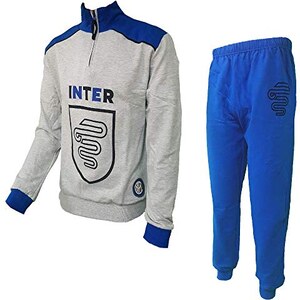 PLANETEX Inter Calcio Pigiama Uomo Lungo Ufficiale FC Internazionale PS  08608-S-grigio Melange 