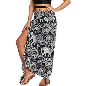 Nuofengkudu Gonne Lunghe Vita Alta con Spacco Etniche Eleganti Boho