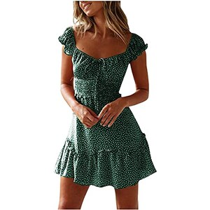 Abito Estivo Donna 2025, Manica Corta Scollo A V, Modello A-line Con Volant, Floreale O Tinta Unita, Taglie S-XL. Perfetto Per Spiaggia E Relax.