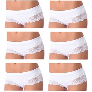 Confezione 6 Slip JADEA Donna Art.522 In Cotone Elasticizzato Con Pizzo | Mutandine Corte Made In Italy, Bianco E Nero (Taglia 4, Bianco)