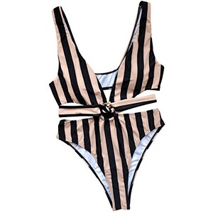 JasmyGirls Costume Da Bagno Intero Sexy Donna - Monokini A Righe Con Micro Bikini E Rete