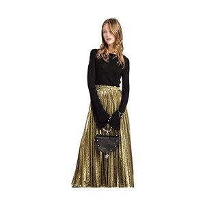 LA HUATE Gonna Lunga Estiva A Pieghe Metallizzata Da Donna, Gonna Lunga Estiva A Pieghe Metallizzata Da Donna Gonna Lunga Da Spiaggia Gonna Midi In Raso Lucido Oro M 103991843