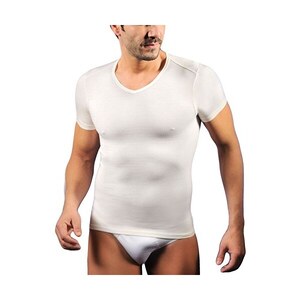 Canottiera Uomo In Bambù Con Maniche Corte E Scollo A V Q-EN 603 - Morbida, Traspirante, Ecologica (95% Bambù, 5% Elastan)