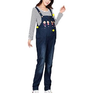 Salopette Jeans Donna Lunga, Denim Colorato Vita Alta Con Fori Vintage, Pantaloni Larghi Con Tasche, Tuta Estiva Alla Moda - 2