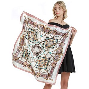 Foulard In Seta Donna, Blu, 90x90 Cm, Classico, Poliestere Con Finitura Seta, Lavabile, Bandana, Sciarpa Per Occasioni Formali E Spiaggia - 2