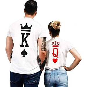 Line King Queen T-Shirt Partnerlook Coppia Imposta Dolce per Le Coppie