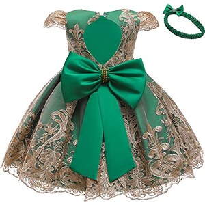 WOCINL Vestito Battesimo Bambina - Ricamato Con Fiocco, Senza Schienale, Tulle E Pizzo, Con Copricapo