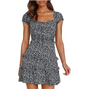 Abito Donna Estivo A Righe Con Maniche Corte - Scollo A V, Vita Alta | Tessuto In Poliestere, Stile Casual - Foto 12