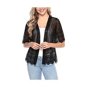 Cardigan In Pizzo Floreale Donna - Copertina Leggera Senza Maniche Stile Boho Chic - Foto 10