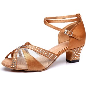 Scarpe Da Ballo Latino Donna Con Strass - Tacco, Cinturino A T, Suola In Pelle Scamosciata Antiscivolo