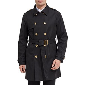 Trench Lungo Uomo Doppiopetto In Lana – Cappotto Invernale Con Cintura – Slim Fit – Nero