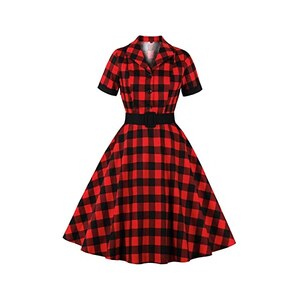 Abito Donna Vintage Anni '50 OBEEII - Vestito A Trapezio Con Stampa A Pois - Scollo A V E Vita Impero - Foto 9