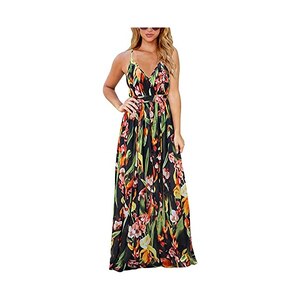 Abito Donna Estivo Lungo Con Bretelle - Stampa Floreale Boho, Senza Maniche, Leggero Per Spiaggia E Festa