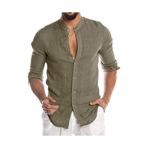 DIDYUGO Camicia Uomo In Lino Manica Lunga Collo Alla Coreana Slim Fit S M L XL XXL XXXL  XXL Xxxl Xxl Blu 103285316