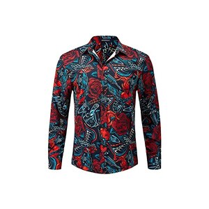 Gemijacka Camicia da uomo in lino, per il tempo libero, Henley, maniche