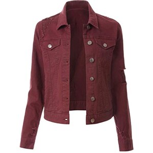 Giacca Di Jeans Donna Blouson, Denim Stretch, Bottoni, Vestibilità Aderente, Classica E Confortevole, Taglie S A XL