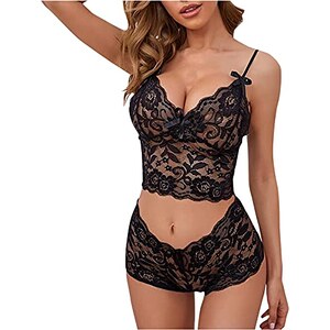 Camicia Babydoll Intimate Fantasies Con Orsacchiotto | Lingerie Pizzo Nera, Taglie Dalla 12 Alla 22 (L/XL)