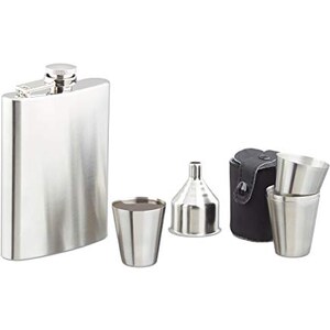 2x Fiaschetta, 1,8 L E 200ml, Borraccia Tascabile Acciaio, Fodera In Pelle Finta Viaggio Fuori Casa Argento Marrone 86472924