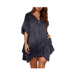 Livesso Camicia casual e ampia da donna, stile vacanza al mare, nuova collezione estiva in lino