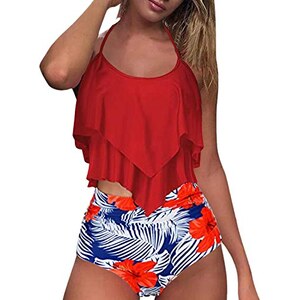 Costume Da Bagno Tankino Donna Due Pezzi Push Up | Scollo A V, Stampa Floreale | Per Spiaggia E Piscina - Foto 6