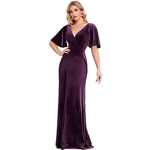 Ever-Pretty Abiti da Damigella d'Onore Arco Maniche Corte Scollo A V Stile Impero Spacco Abiti da Sposa Borgogna 38