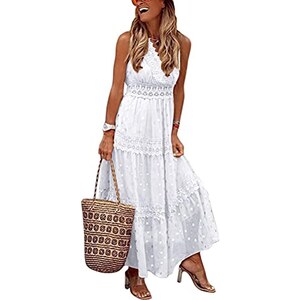 Abito Donna In Poliestere Con Pizzo – Maniche Corte, Scollo Rotondo, Tinta Unita, Per Tutte Le Stagioni