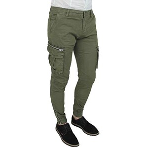 Evoga Pantaloni Uomo Cargo in Cotone con tasconi Laterali Slim Fit