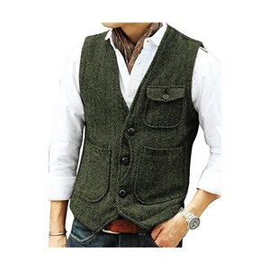 Uomo Tweed a Spina di Pesce Canotta Misto Lana Gilet Doppiopetto Uomo Tweed a Spina di Pesce Canotta Misto Lana Gilet Doppiopetto