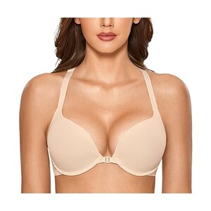 DELIMIRA Donna Reggiseno con Apertura Frontale Sostegno Totale Senza Imbottitura con Ferretto Racerback Nero 3B