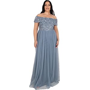 Maya Deluxe Vrouwen dames bardot jurken midi hoge rijk taille pailletten verfraaid formele avond voor bruiloft gast bruidsmeisje, Groene Lelie, 38