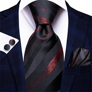 Barry.Wang Set Cravatta Uomo In Seta Con Fazzoletto E Gemelli - Righe Nero Scuro, Accessori Eleganti Per Matrimonio E Festa
