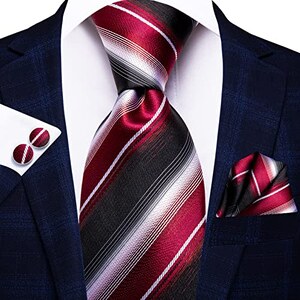 BAJIE Cravatta Da Uomo Nera A Righe Paisley DOT Cravatta Da Sposa In Seta Da Uomo Fazzoletto Gemelli 55265198