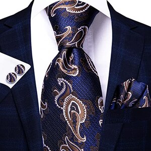 Barry.Wang Set Cravatta Uomo In Seta Con Fazzoletto E Gemelli – Righe Nero Scuro, Eleganza Per Matrimoni E Feste - 4