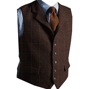 Solove-Suit Gilet da Uomo in Gilet Scozzese Tweed Slim Fit per Groomsmen da Sposa(Caffè,Dimensioni personalizzate Solove-Suit Gilet da Uomo in Gilet Scozzese Tweed Slim Fit per Groomsmen da Sposa(Caffè,Dimensioni personalizzate