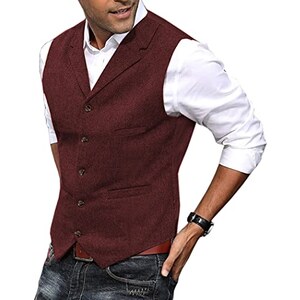 Bollrllr Gilet Da Uomo Gilet In Lana Con Risvolto Casual Formale