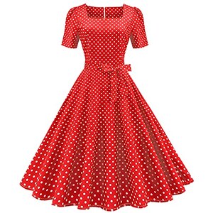 Abito Donna Anni 50 Rockabilly A Pois – Eclettico, Vita Alta, Maniche Corte/Corti - Foto 3