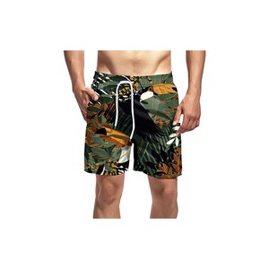 Costume Da Bagno Uomo Boxer Blu Fenicotteri Foglie Elastico -SU1
