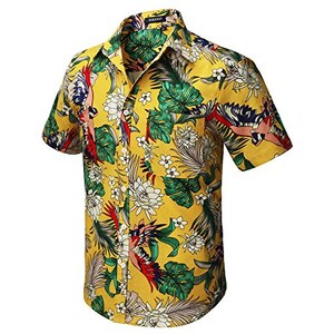 Camicia Hawaiana Da Uomo V.H.O. Manica Corta Con Tasca &ndash; Stile Spiaggia, Palme, Mono Blu, Varie Taglie
