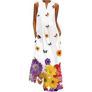 YouKD Vestito estivo da donna, lavorato a maglia, elegante, per coprire, Bianco 1, Taglia unica