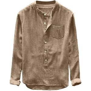 Camicia Kurta Uomo Bellstone In Puro Cotone Con Colletto Coreano - Maniche Lunghe, Colore Acqua, Taglia S