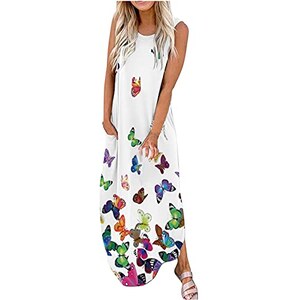 JOELLYUS Abiti estivi da donna con spalline sottili abbottonate casual prendisole da spiaggia coprire con tasche, Albero di cocco giallo, S