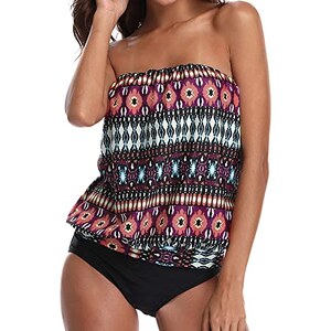 Costume Da Bagno Bandeau Due Pezzi Con Reggiseno Push-Up - Tankini Sexy Per Spiaggia - Foto 9