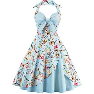 Abito Donna Vintage Anni '50 OBEEII - Vestito A Trapezio Con Stampa A Pois - Scollo A V E Vita Impero - Foto 2