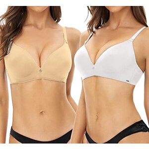 Reggiseni Senza Ferretto Da Donna - Coppa Morbida Copertura Completa Non Imbottito Push Up Reggiseno Da Donna Regolabile Senza Cuciture Push Up Reggiseni Anti Cedimento Seno T-shirt Bralette, Beige, S
